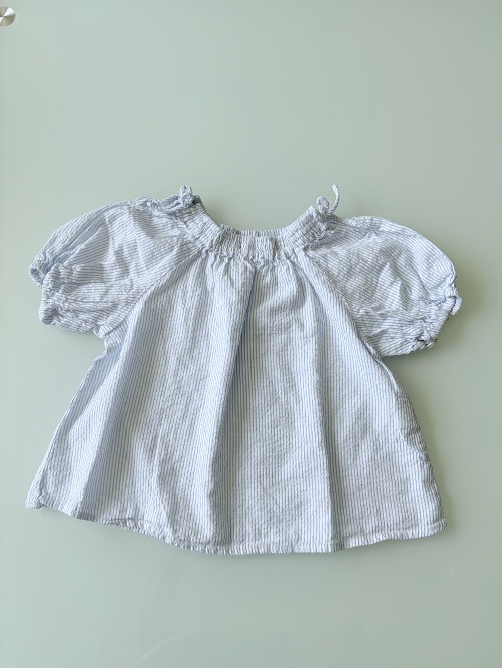 Zara Light Blue Striped Puff Sleeve Kids Top 2-3y